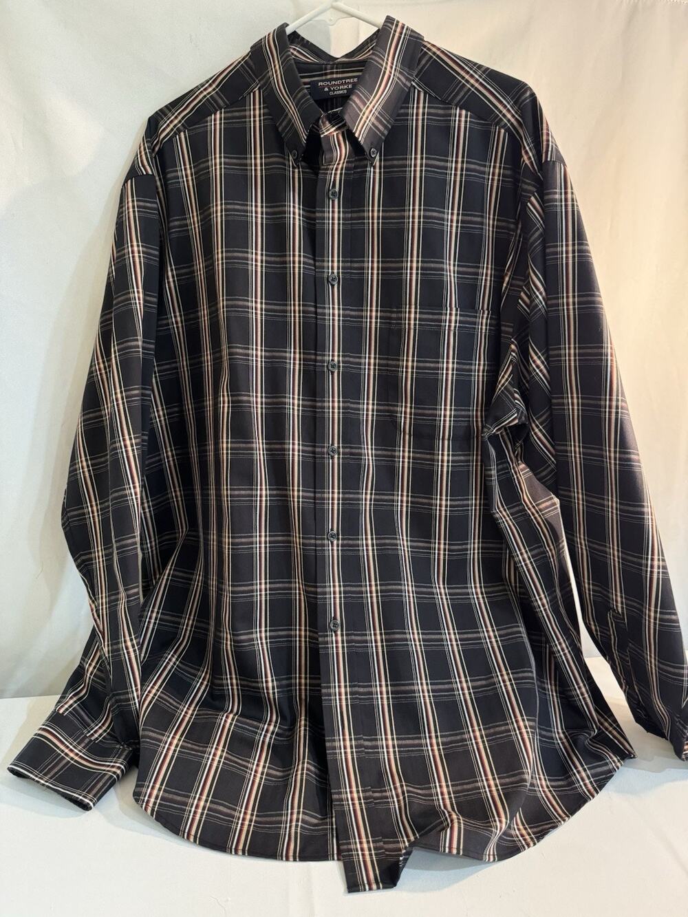 Roundtree & York Easy Care XLT Black/Tan Plaid XL Mens Shirt 0036